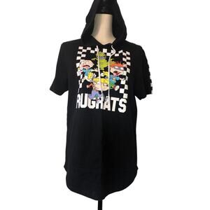 90s Rugrats Shirt Size S Hooded Black Graphic Short Sleeve Kidcore Nickelodeon